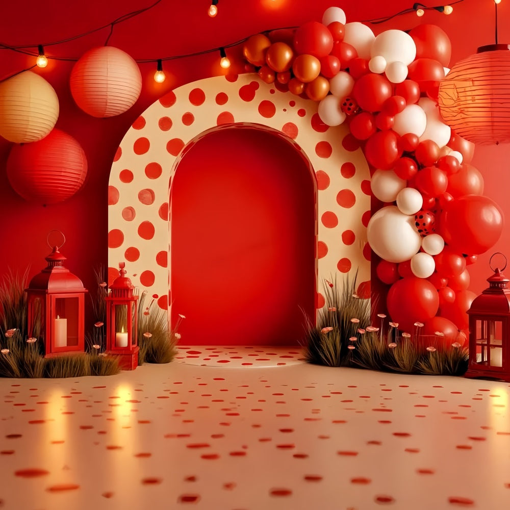 Smash Cake Backdrop Red Lantern Polka Celebration Cake Smash Photography Backdrop UK TWW59-251