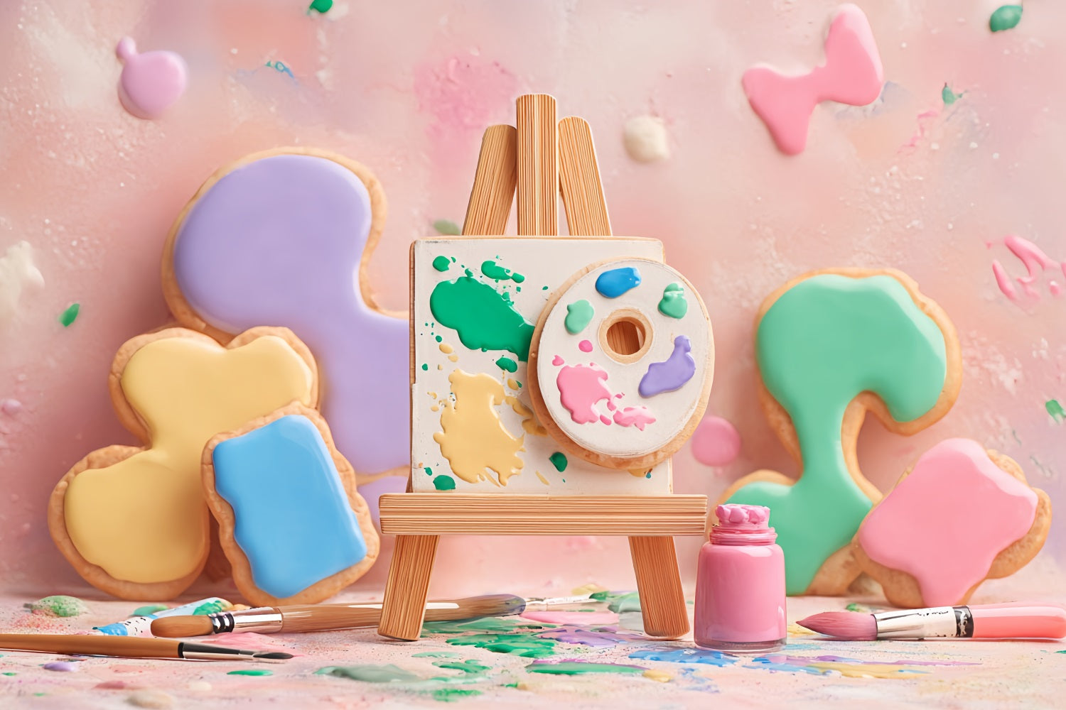 Cake Photography Backdrops Pastel Art Cookie Palette Cake Smash Backdrop UK TWW59-254