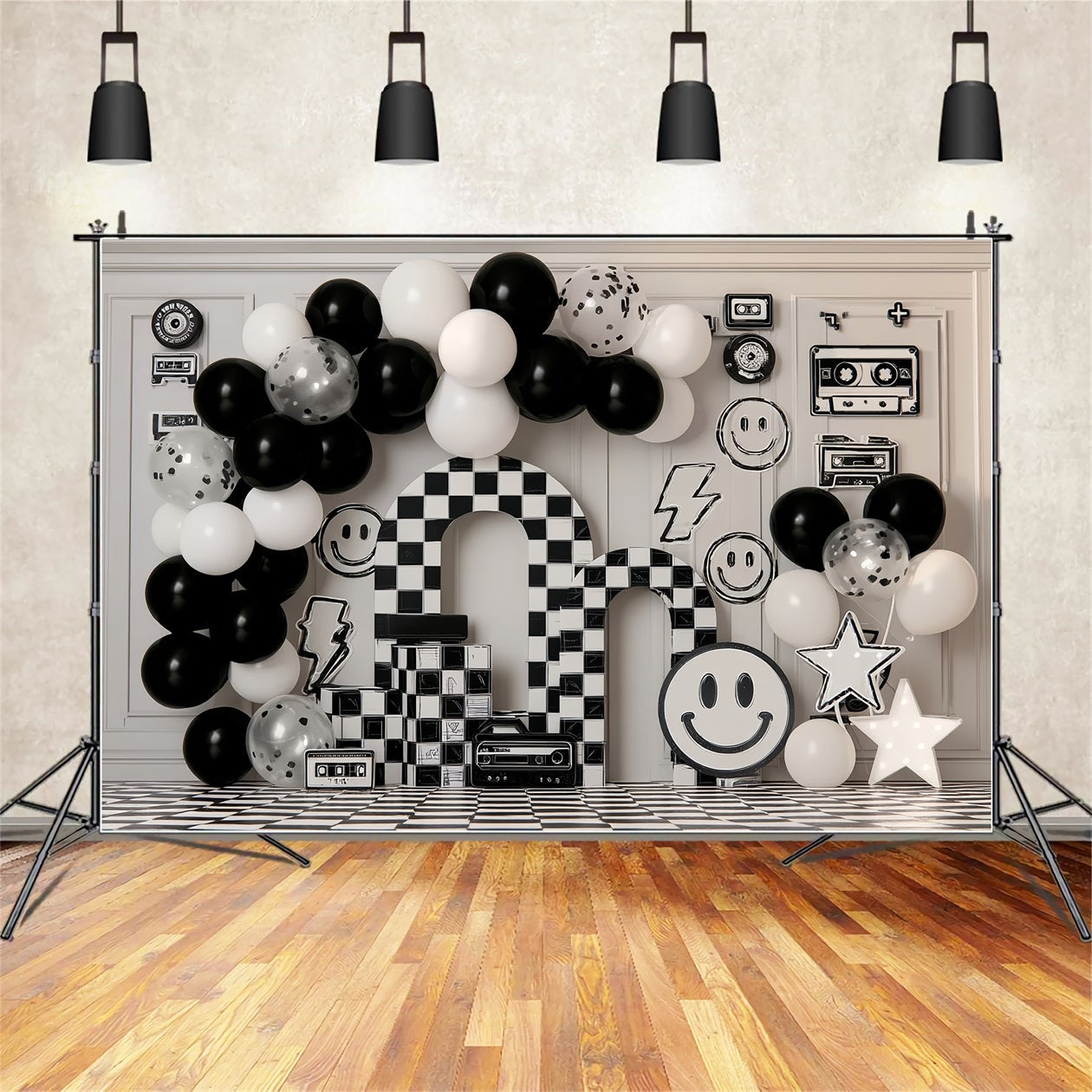 Cake Smash Photography Backdrop Retro Checkerboard Smile Party Birthday Backdrops UK TWW59-255