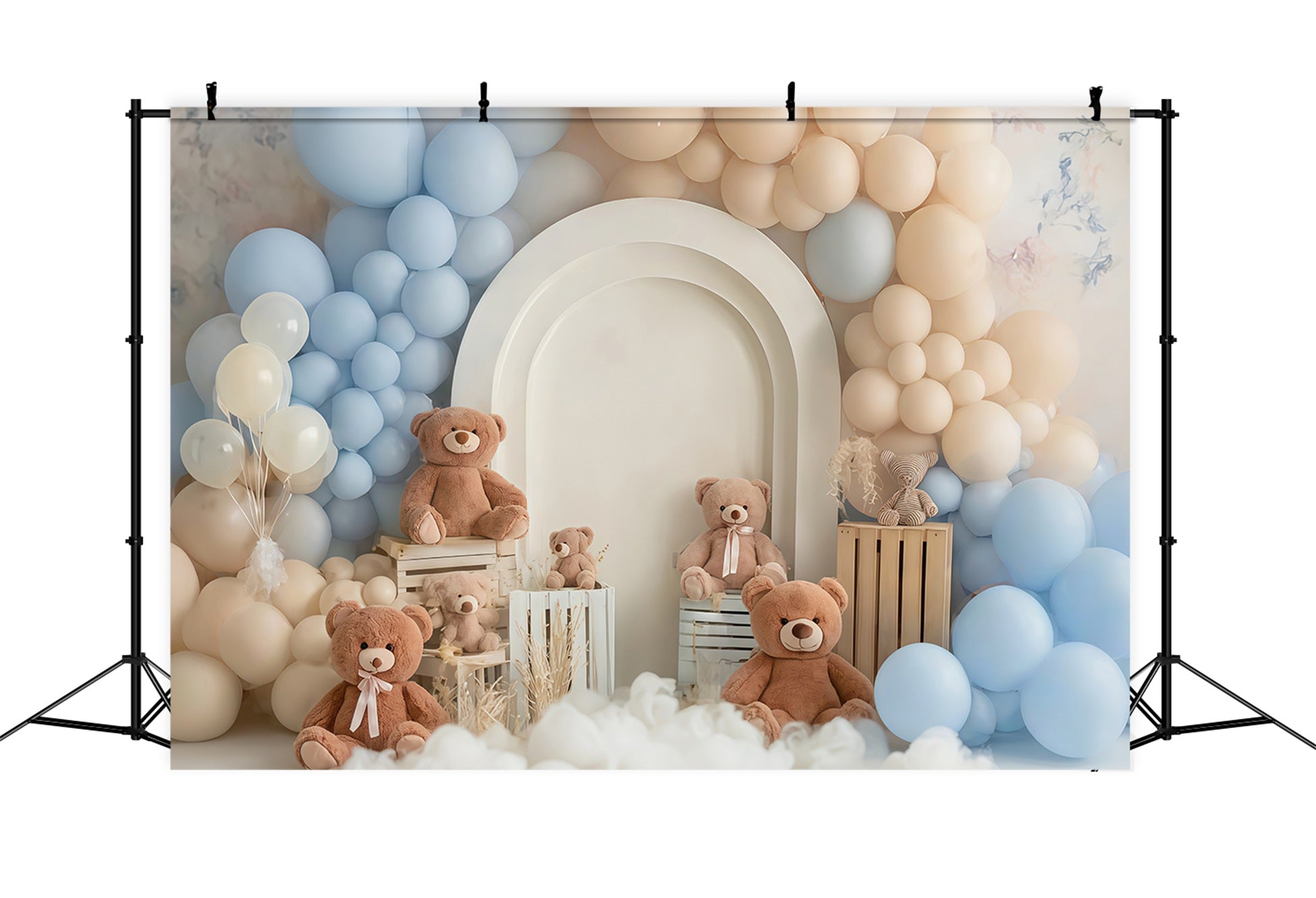 Cake Smash Backdrop Blue Beige Teddy Balloon Dream Birthday Backdrop UK TWW59-256