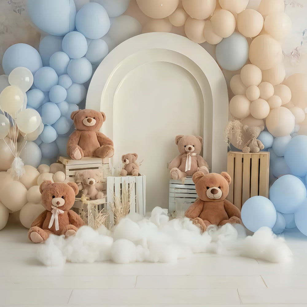 Cake Smash Backdrop Blue Beige Teddy Balloon Dream Birthday Backdrop UK TWW59-256