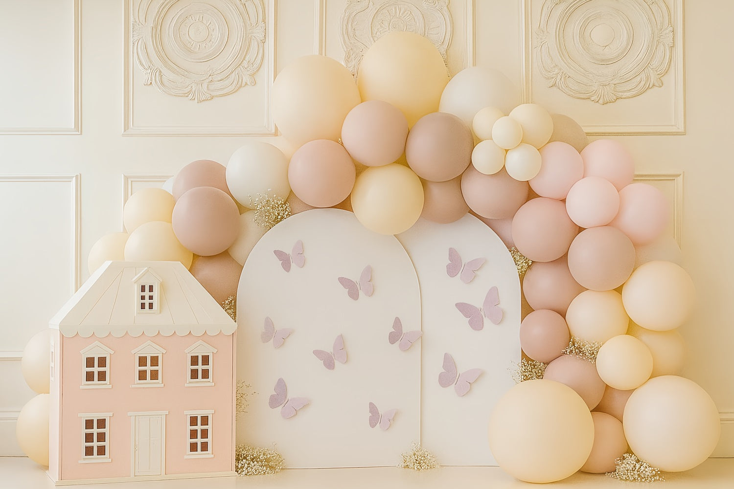 Cake Smash Backdrops Butterfly House Balloon Garden Happy Birthday Backdrop UK TWW59-257