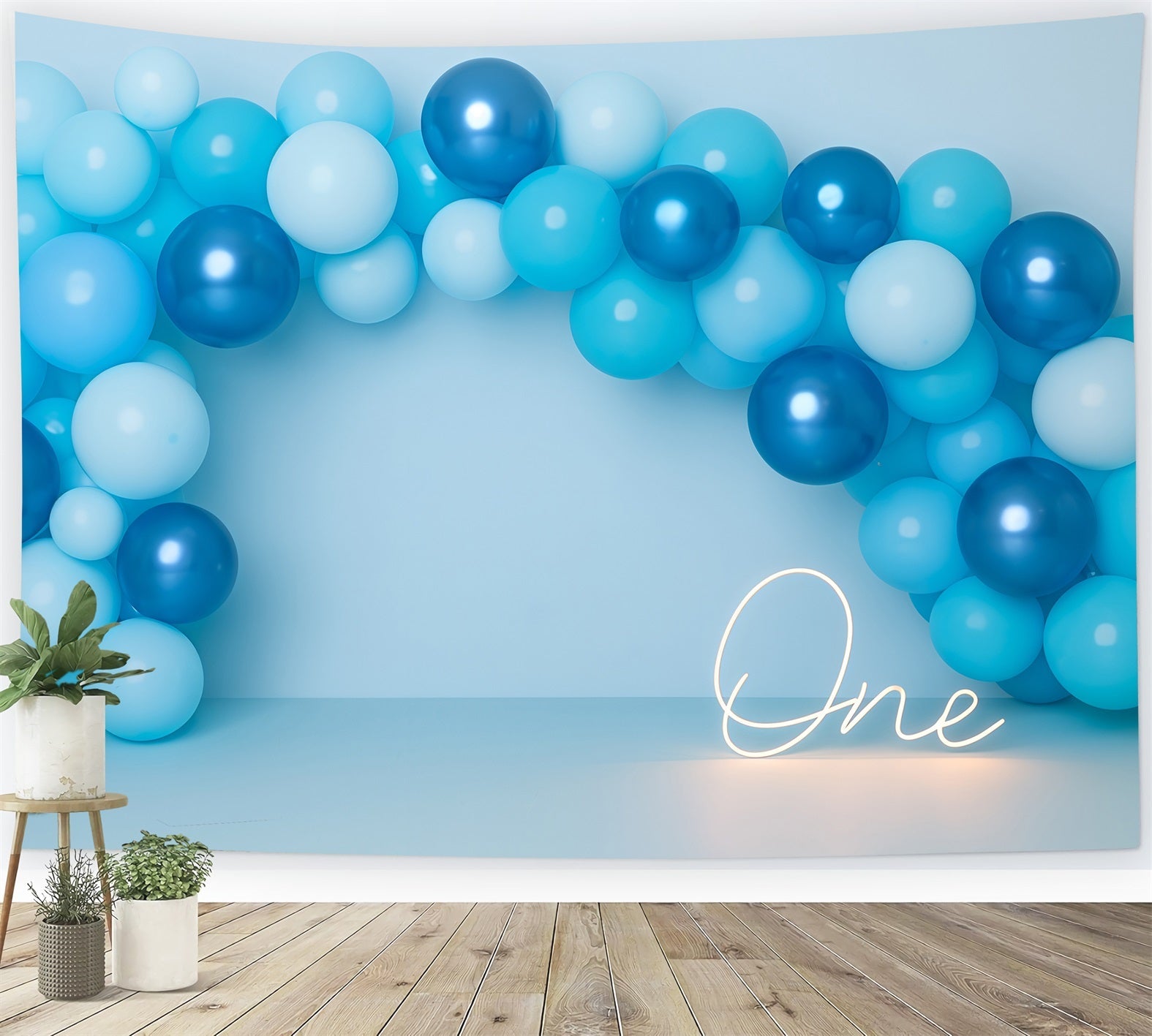 Cake Smash Backdrop Blue Balloon Arch One Glow 1st Birthday Backdrop UK TWW59-258