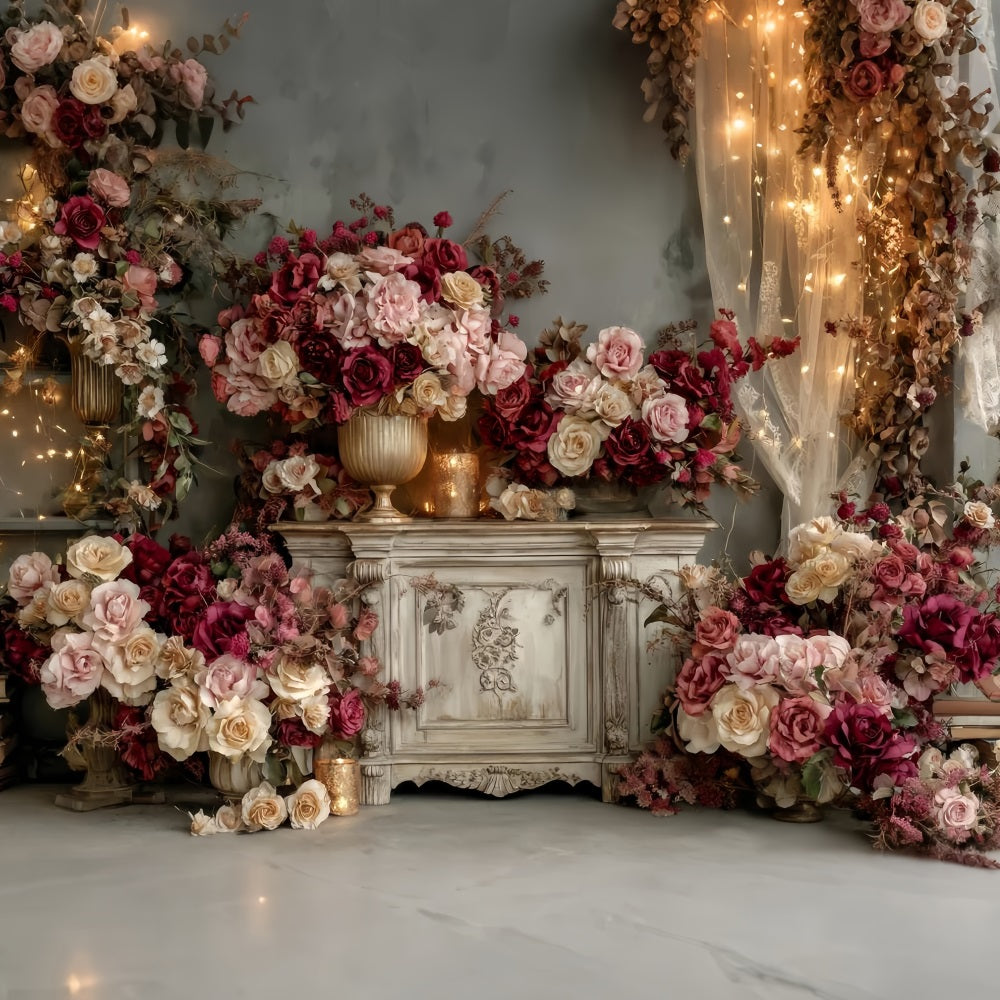 Wedding Vintage Backdrop Vintage Burgundy Rose Arrangement Wedding Backdrops UK TWW59-36