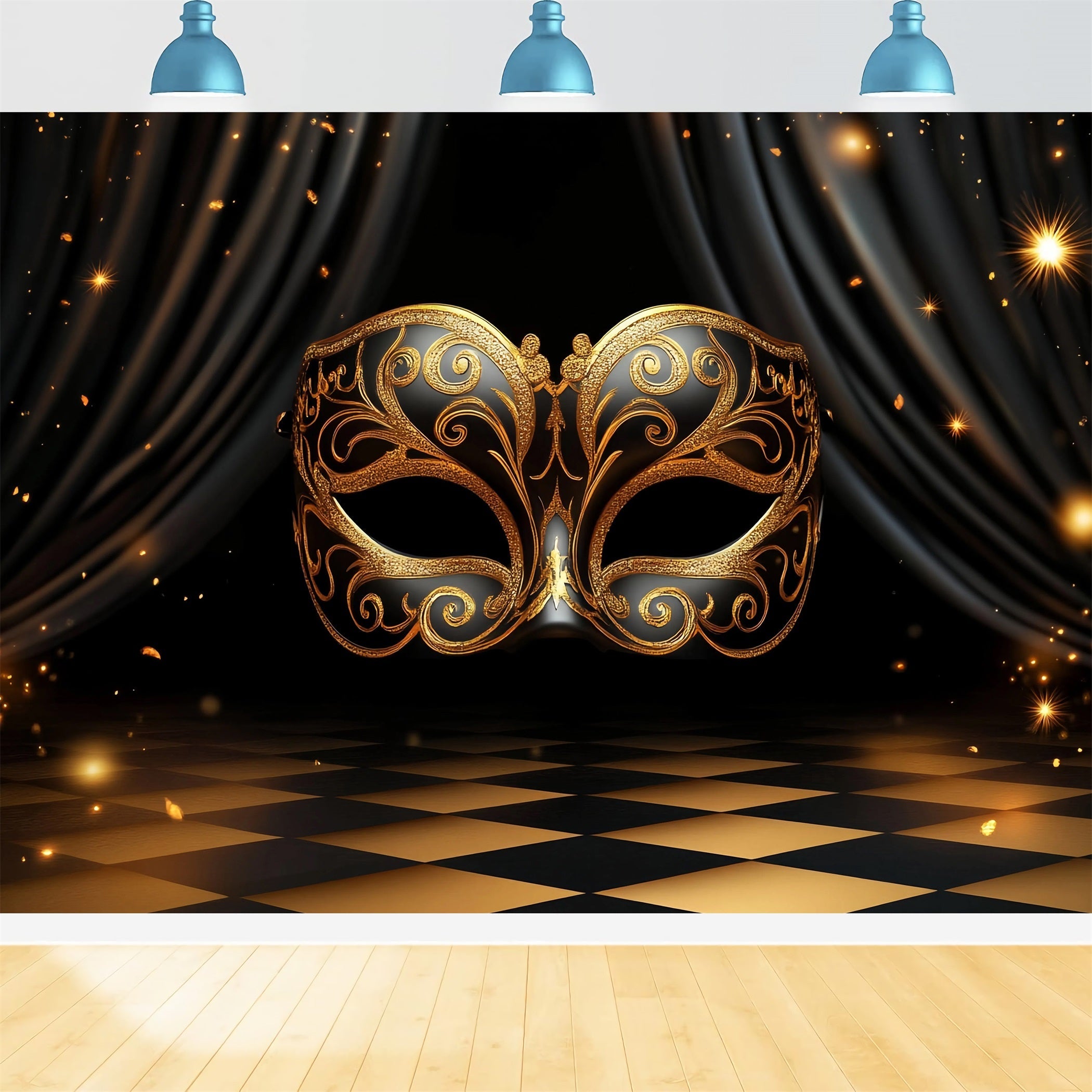Mask Carnival Backdrop Golden Ornate Masquerade Carnival Backdrop Ideas UK TWW59-4