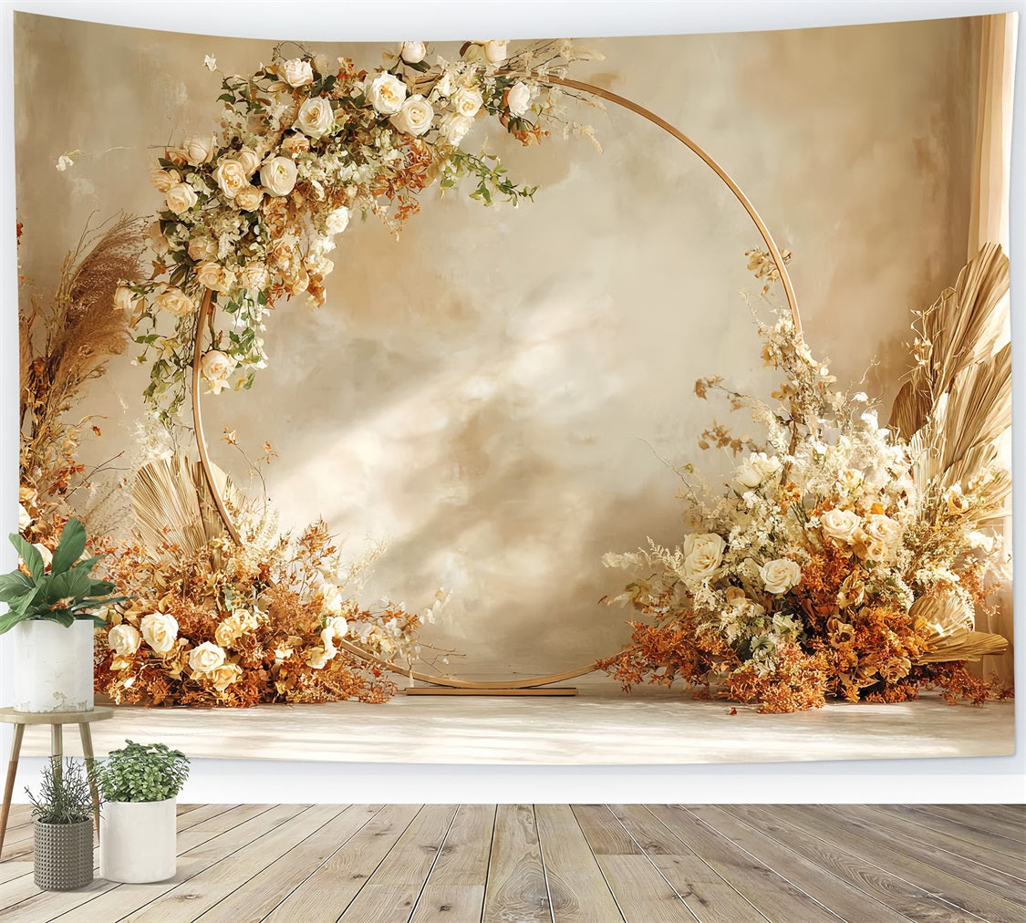 Wedding Backdrop Golden Floral Round Arch Wedding Backdrops UK TWW59-42