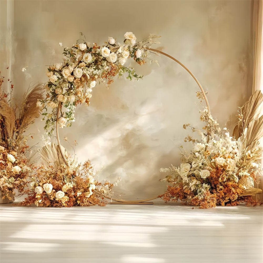 Wedding Backdrop Golden Floral Round Arch Wedding Backdrops UK TWW59-42