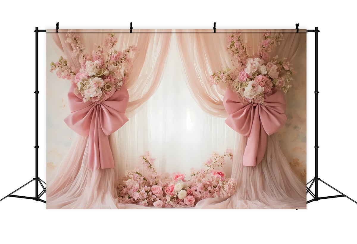 Wedding Vintage Blush Drapes Floral Bows Elegant Wedding Backdrop UK TWW59-43