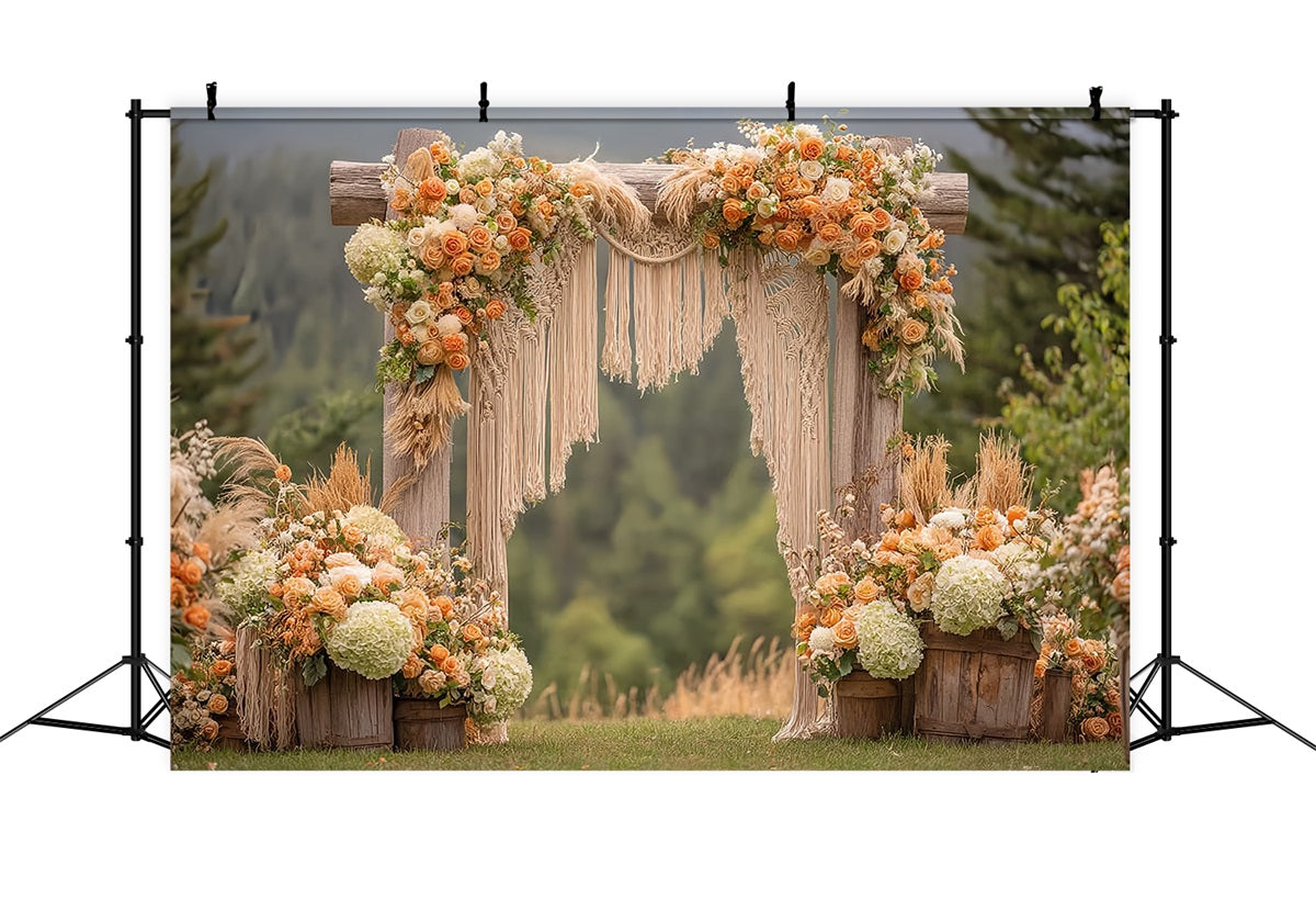 Wedding Macrame Backdrop Rustic Arch Orange Roses Boho Wedding Backdrop UK TWW59-44