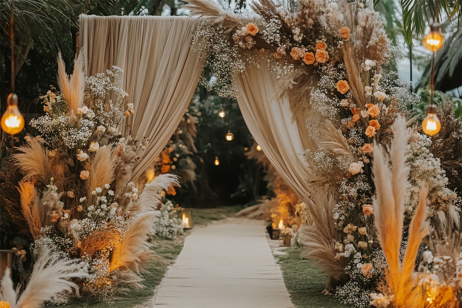 Wedding Boho Backdrop Bohemian Pampas Aisle Entrance Wedding Backdrop UK TWW59-45