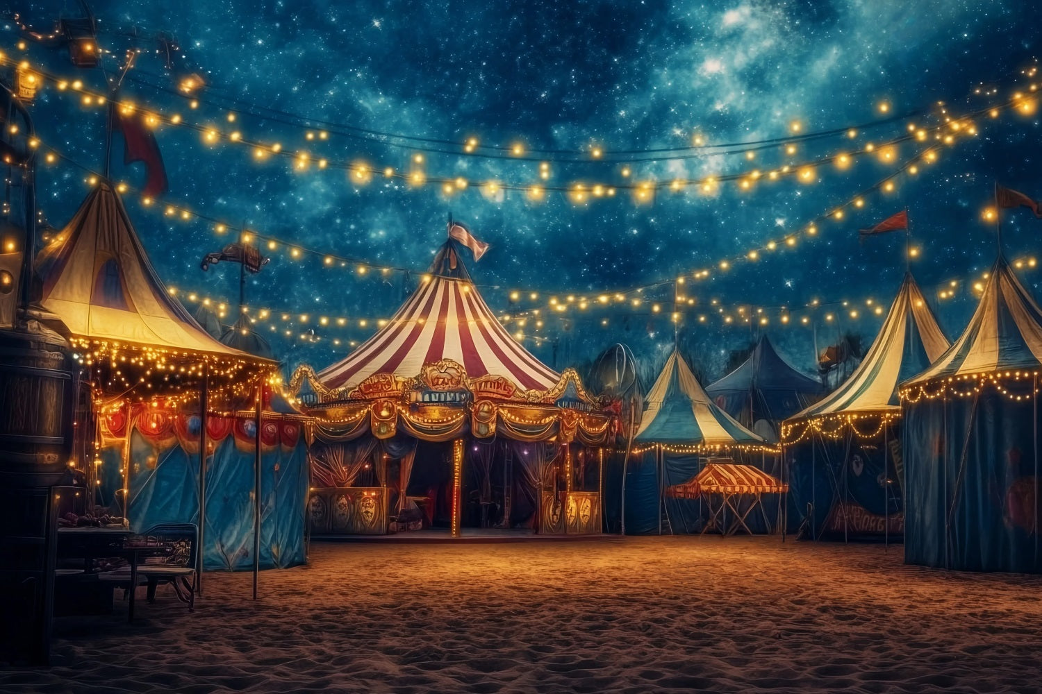 Carnival Tent Backdrop Starry Night Festive Lights Photography Circus Backdrop UK TWW59-5