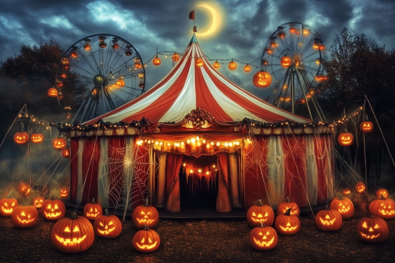 Halloween Circus Backdrop Pumpkin Lantern Haunted Tent Circus Backdrop UK TWW59-7