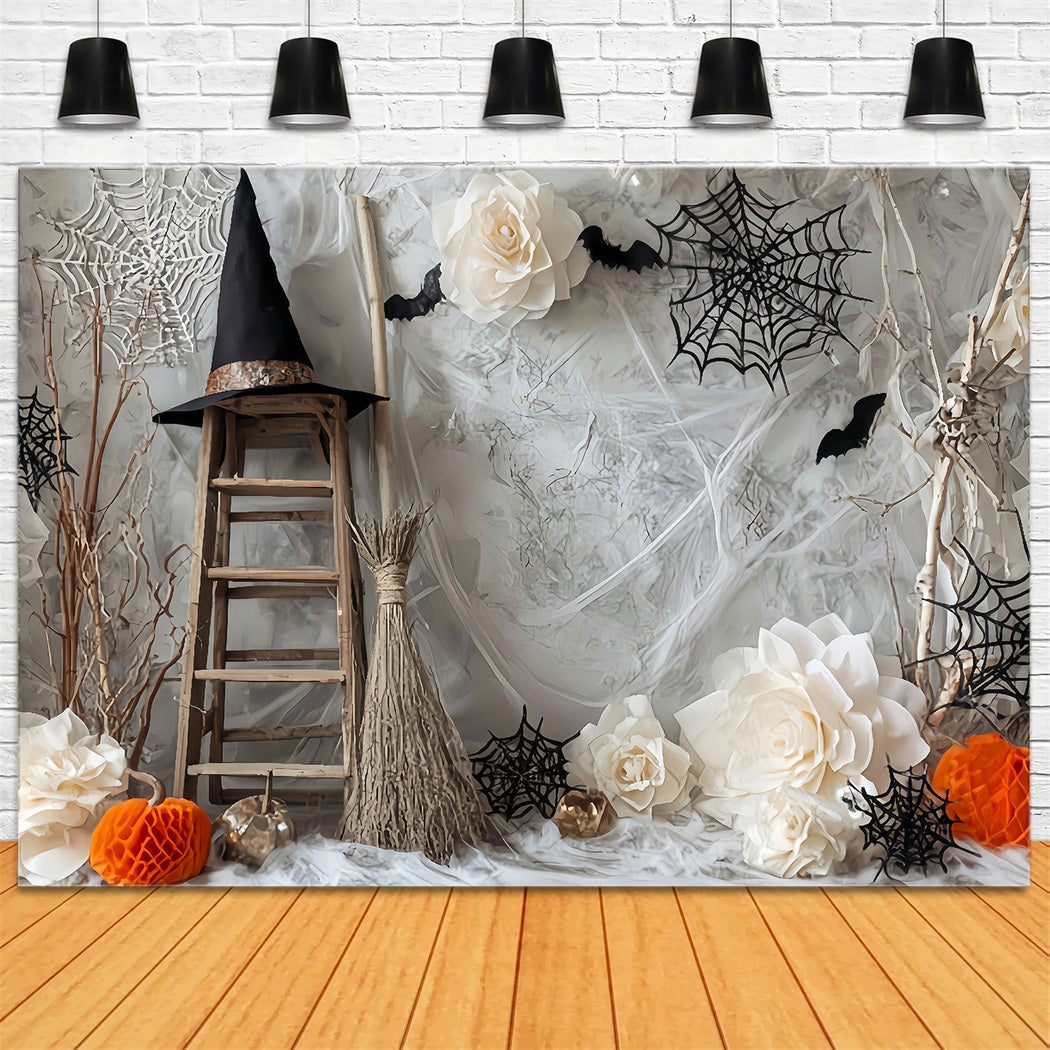 Halloween Spider Backdrop Witch Ladder Bats Flower Halloween Photography Backdrop UK TWW59-78