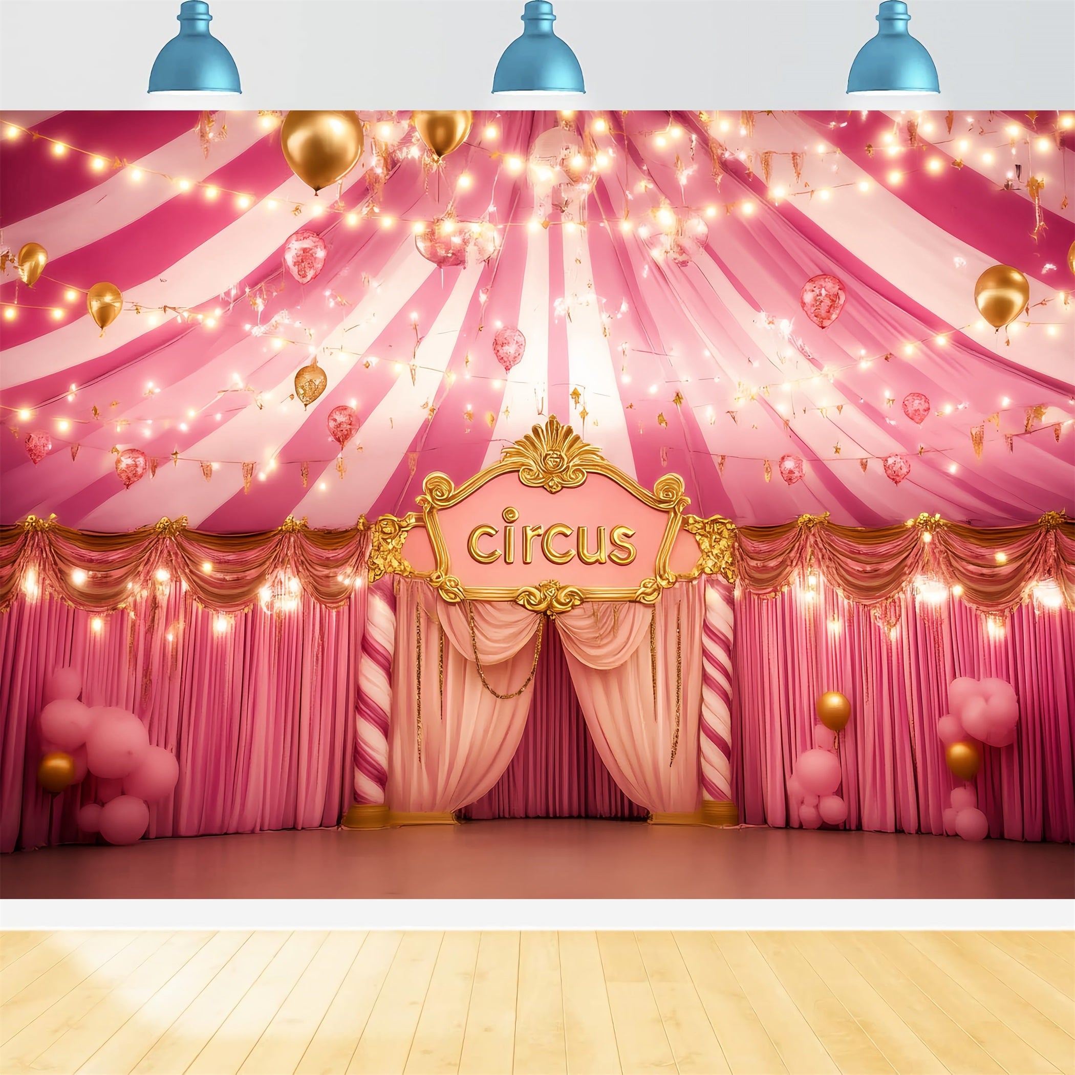 Carnival Tent Backdrop Pink Golden Glamour Hall Pink Circus Backdrop UK TWW59-8