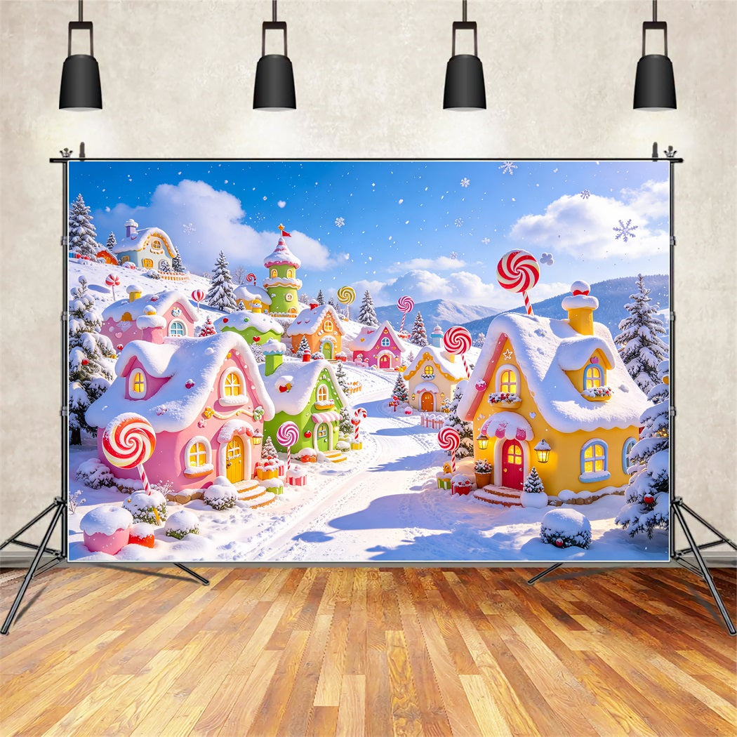 Christmas Village Backdrops Snow Pastel Candy Cottage Christmas Photo Backdrop UK ZTT610-1
