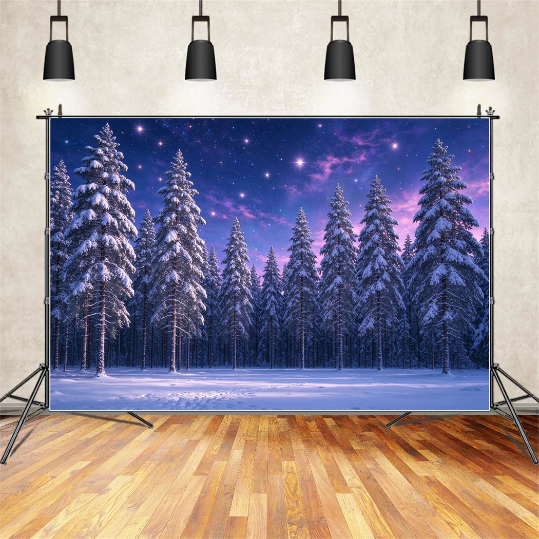 Christmas Tree Backdrops Purple Starlit Snowy Forest Xmas Backdrop UK ZTT610-12