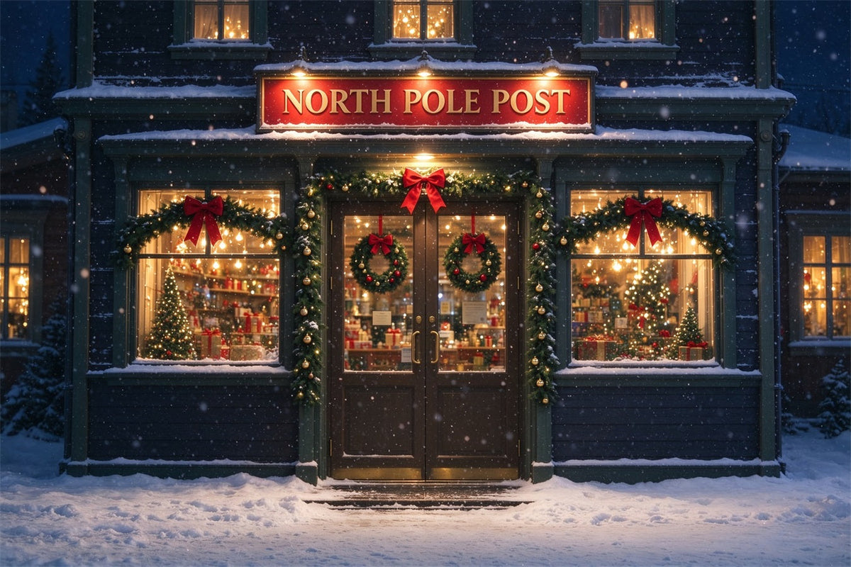 North Pole Photo Backdrop Winter Snowy Post Office Christmas Photography Backdrops UK ZTT610-13