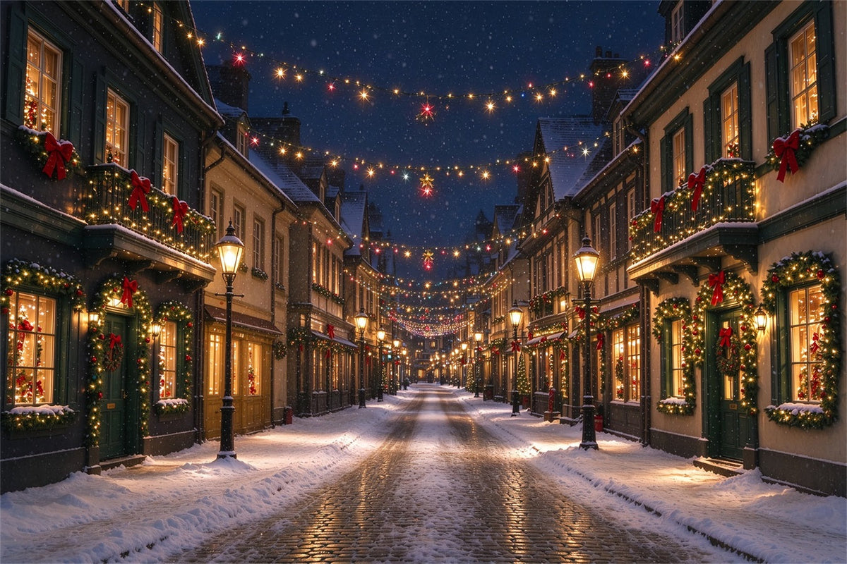 Christmas Village Backdrops Illuminated Snowy Street Photography Christmas Backdrops UK ZTT610-14