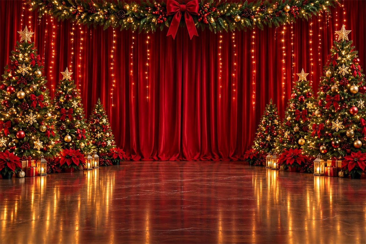 Christmas Backdrop for Photography Crimson Velvet Stage Christmas Stage Backdrops UK ZTT610-19