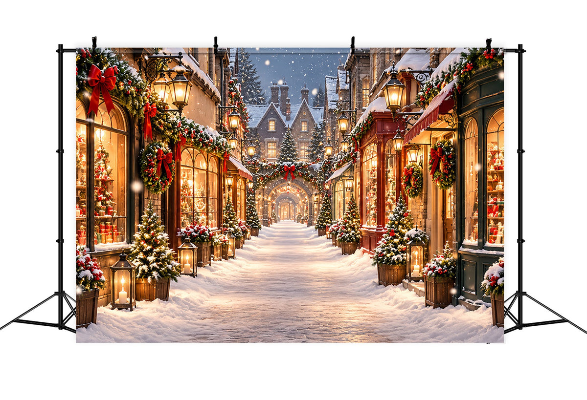 Christmas Village Backdrops Snowy Illuminated Shopping Street Christmas Street Backdrop UK ZTT610-23