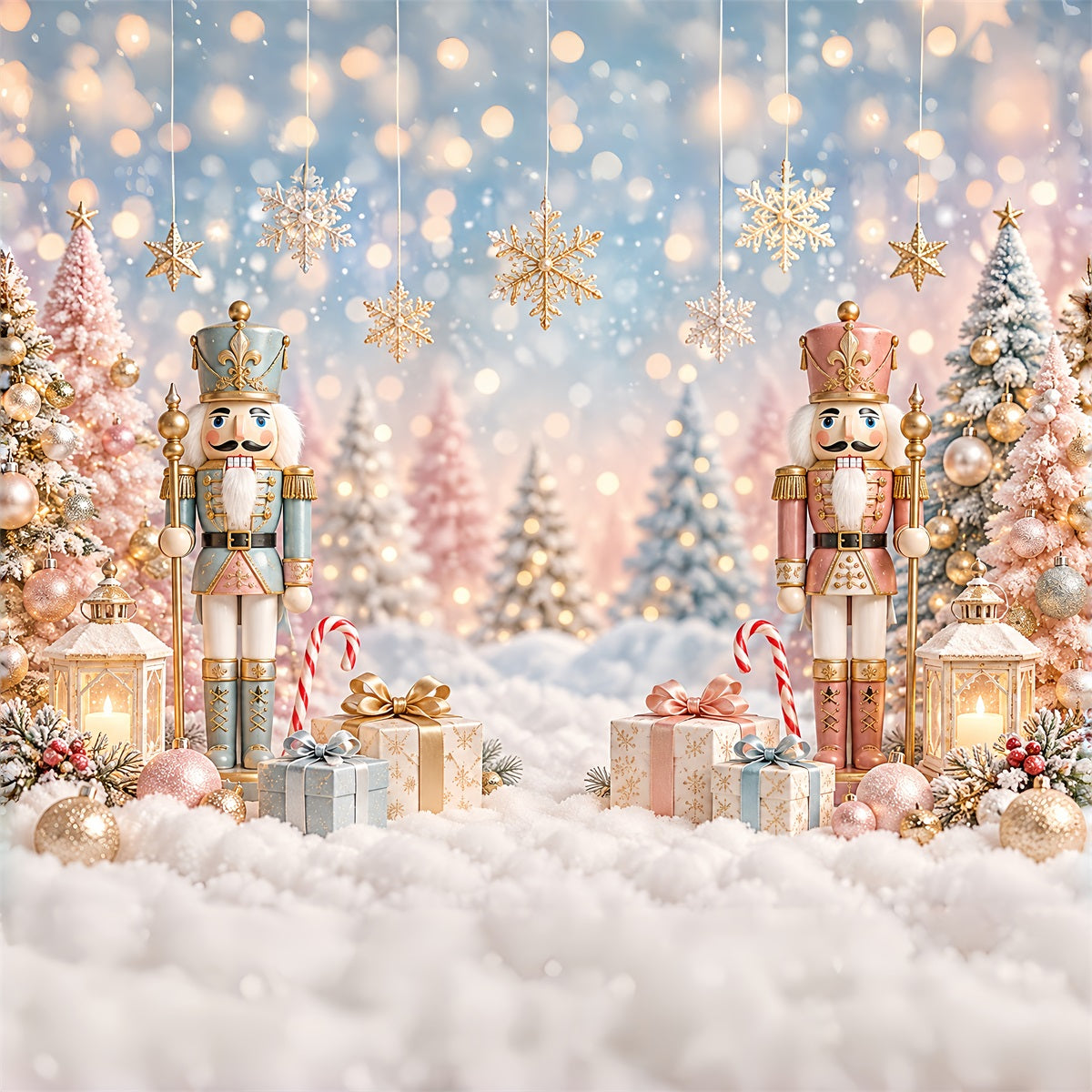 Christmas Backdrop Pastel Tree Snow Bokeh Nutcracker Photo Backdrop UK ZTT610-26