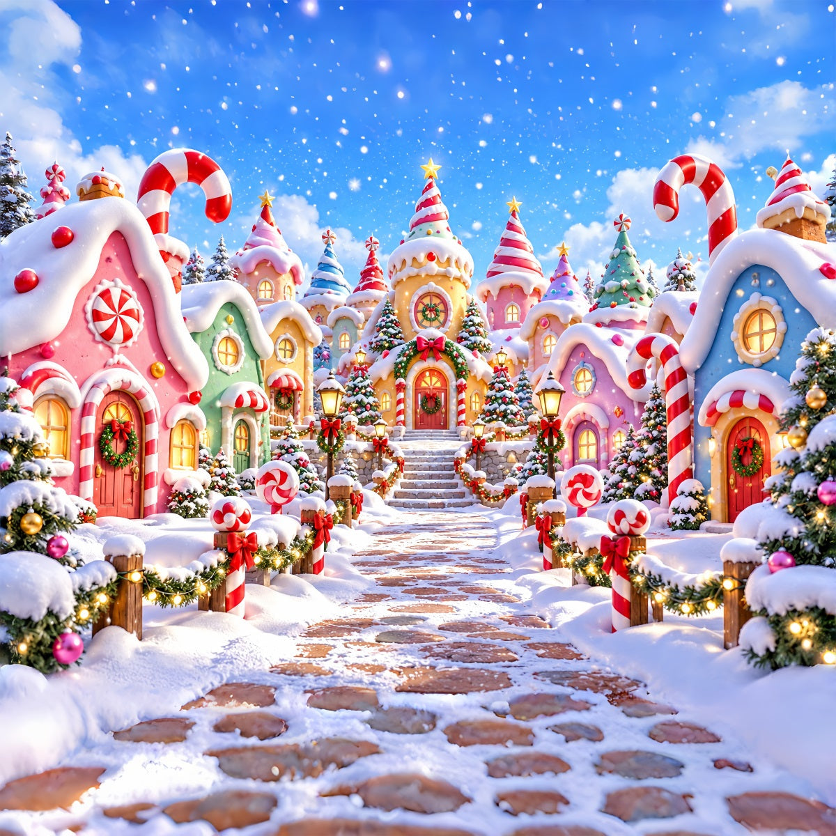 Christmas Village Backdrops Pastel Candy Cane House Christmas Photo Backdrop UK ZTT610-31