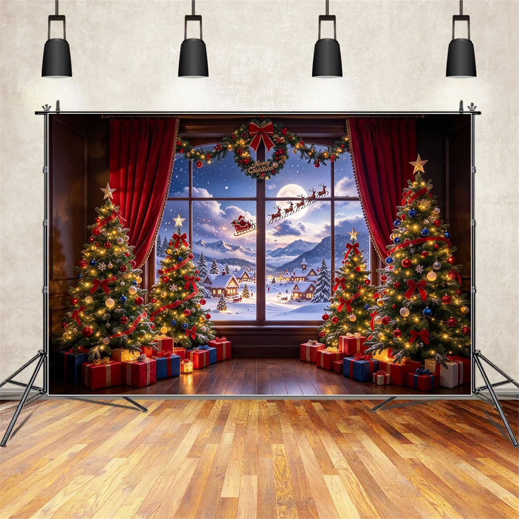 Santa Backdrop Window View Sleigh Snow Christmas Backdrops UK ZTT610-33