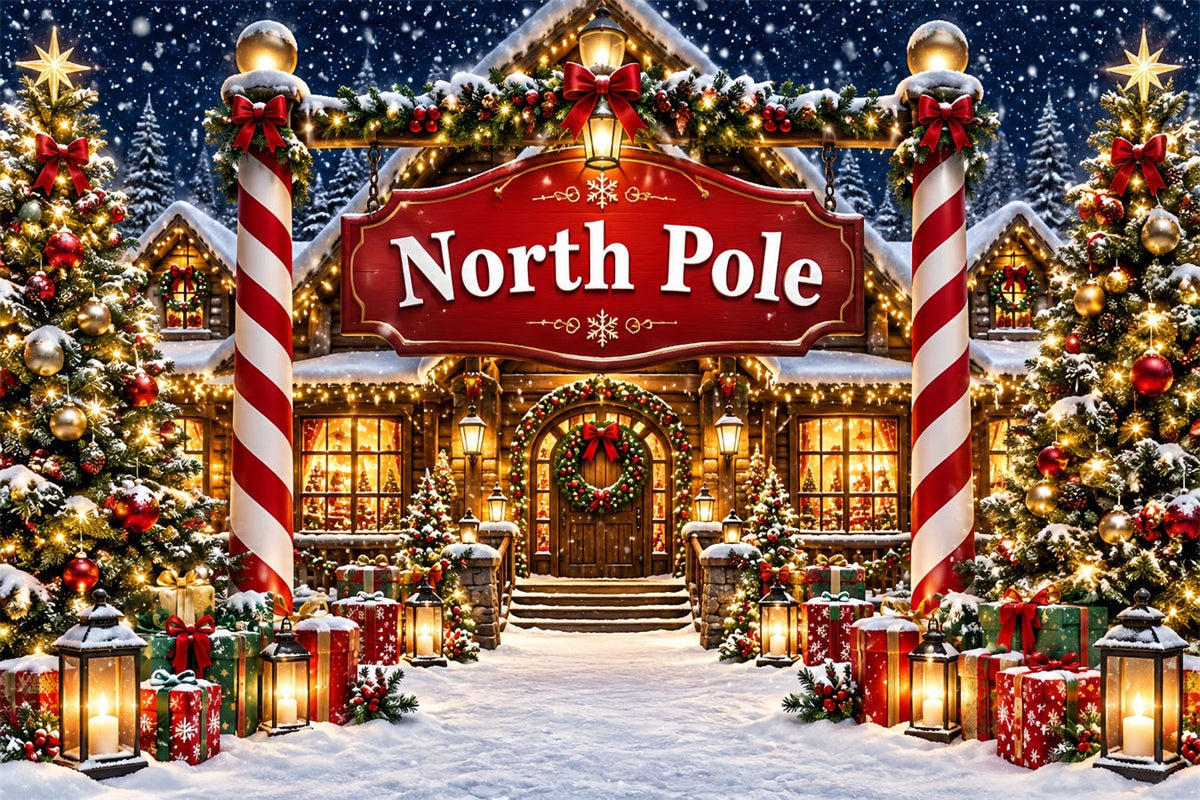North Pole Photo Backdrop Snowy Cozy House Entrance Professional Christmas Backdrop UK ZTT610-36