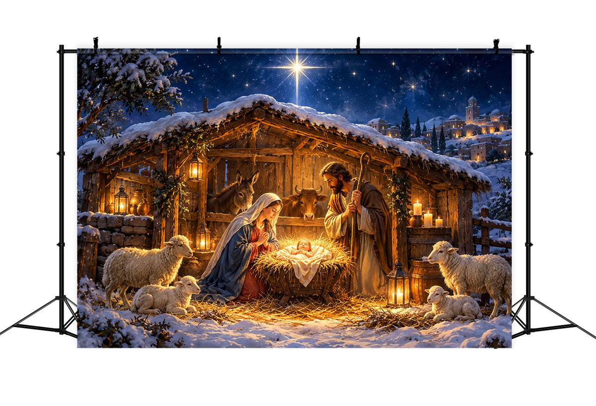 Nativity Scene Backdrop Starry Bethlehem Manger Stable Christmas Photo Backdrops UK ZTT610-4