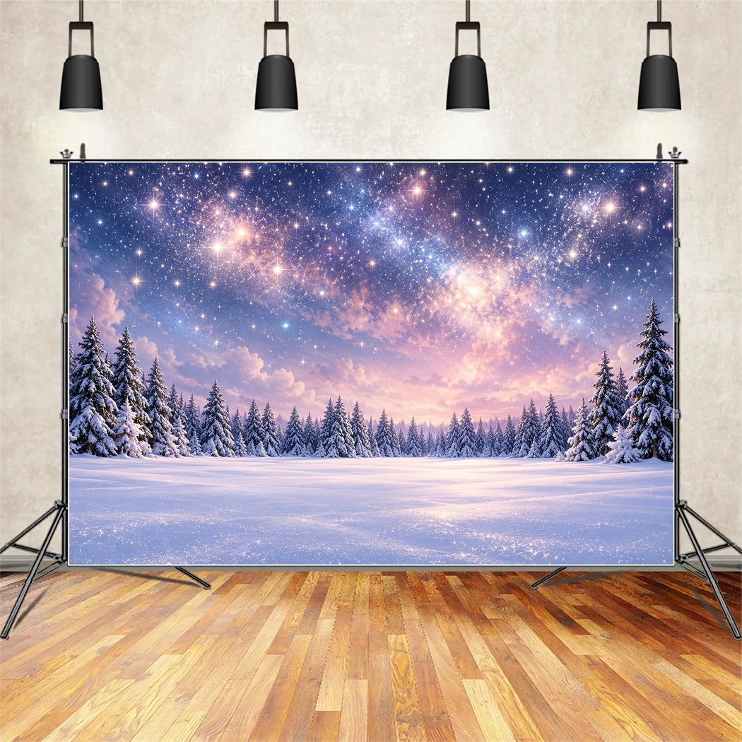 Christmas Tree Backdrops Starlit Snowy Forest Sky Xmas Backdrop UK ZTT610-42