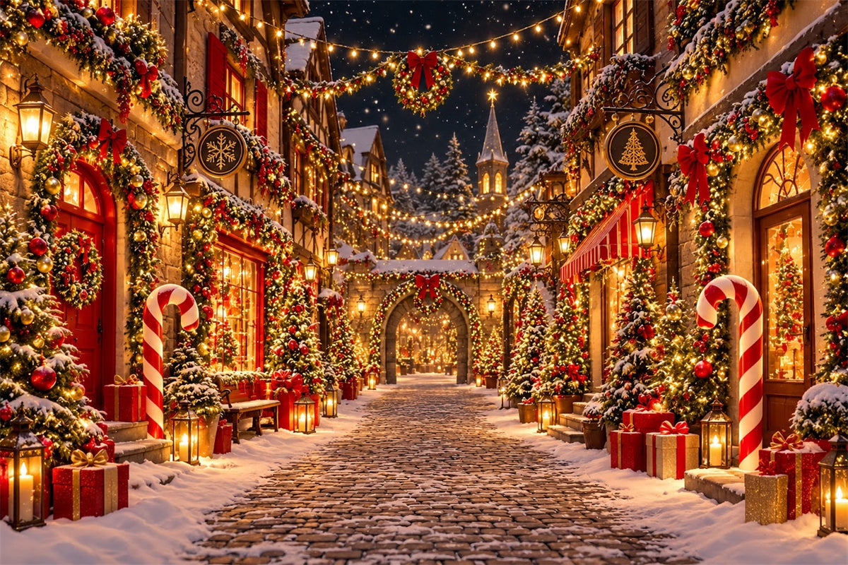 Christmas Village Backdrops Snowy Cobblestone Street Photography Christmas Backdrops UK ZTT610-44