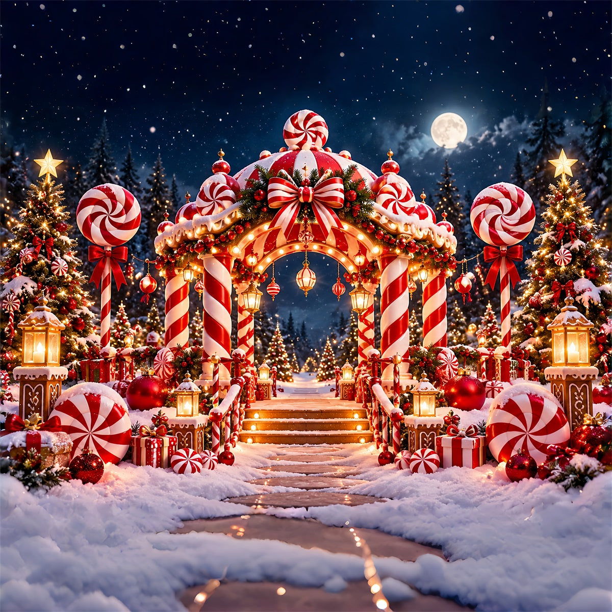 Christmas Candy Cane Backdrop Peppermint Candyland Entrance Christmas Party Backdrop UK ZTT610-48