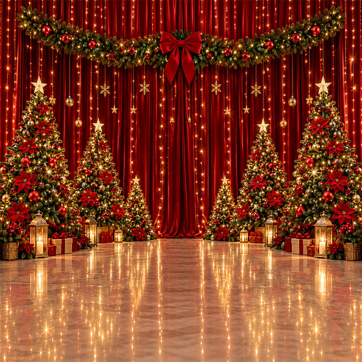 Christmas Backdrop for Photography Magnificent Red Velvet Stage Christmas Stage Backdrops UK ZTT610-49