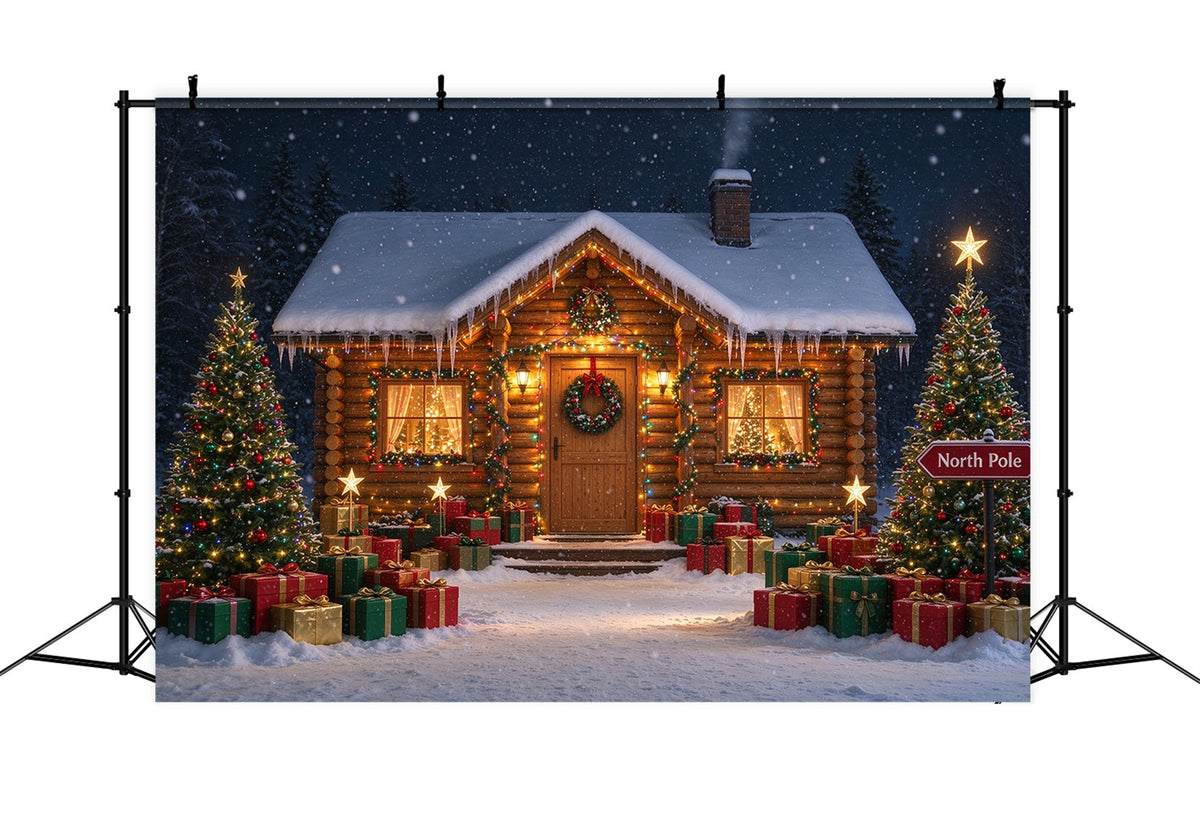 North Pole Photo Backdrop Winter Snow Rustic Cabin Professional Christmas Backdrop UK ZTT610-6