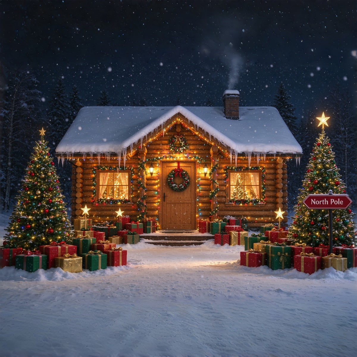 North Pole Photo Backdrop Winter Snow Rustic Cabin Professional Christmas Backdrop UK ZTT610-6