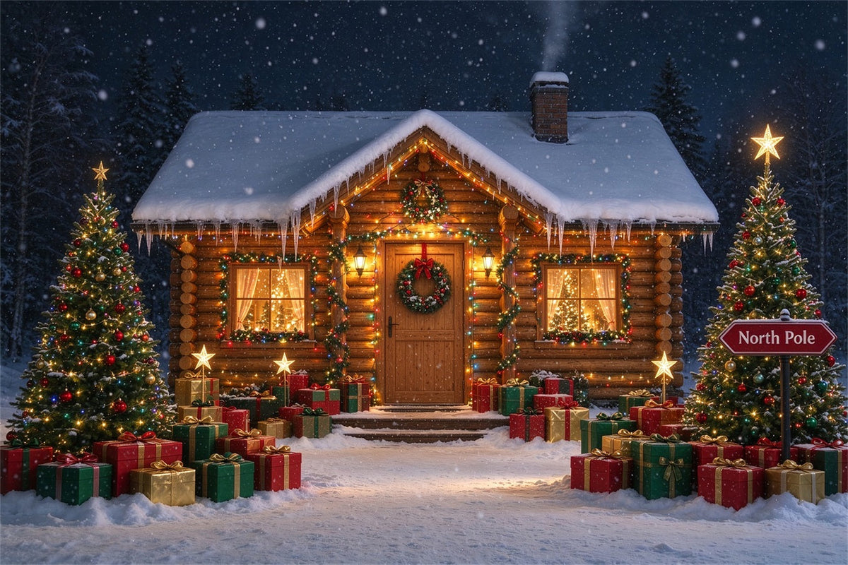 North Pole Photo Backdrop Winter Snow Rustic Cabin Professional Christmas Backdrop UK ZTT610-6
