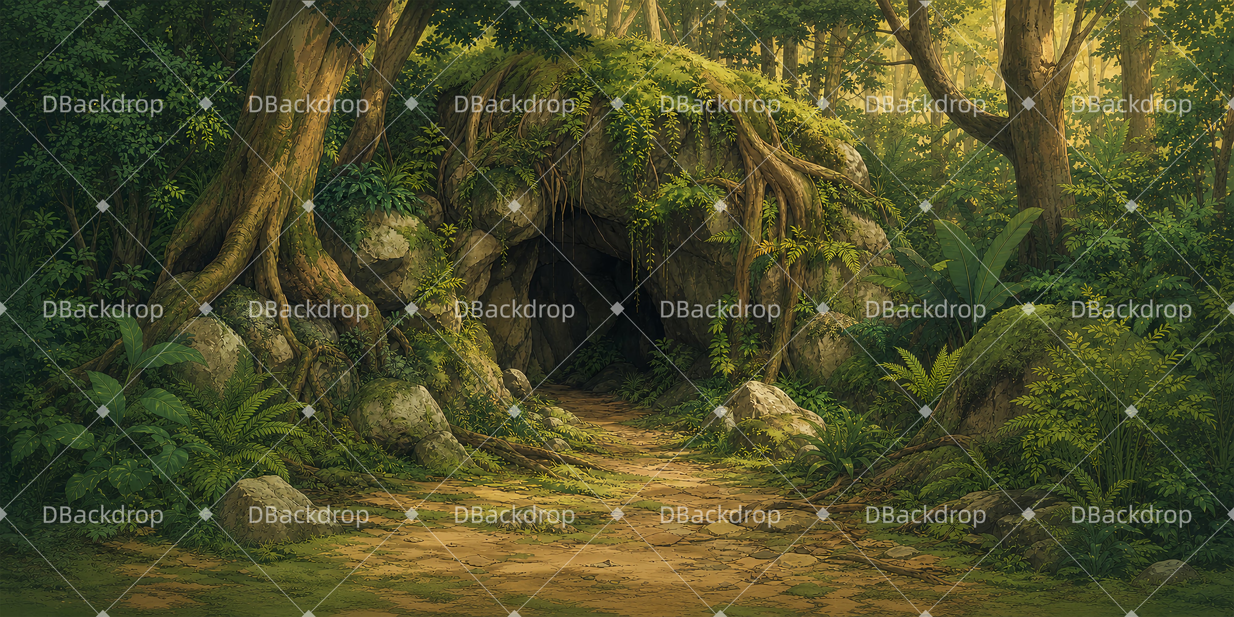 Theater Stage Backdrop Hidden Cave Forest Stage Backdrop UK ZTT65-T29