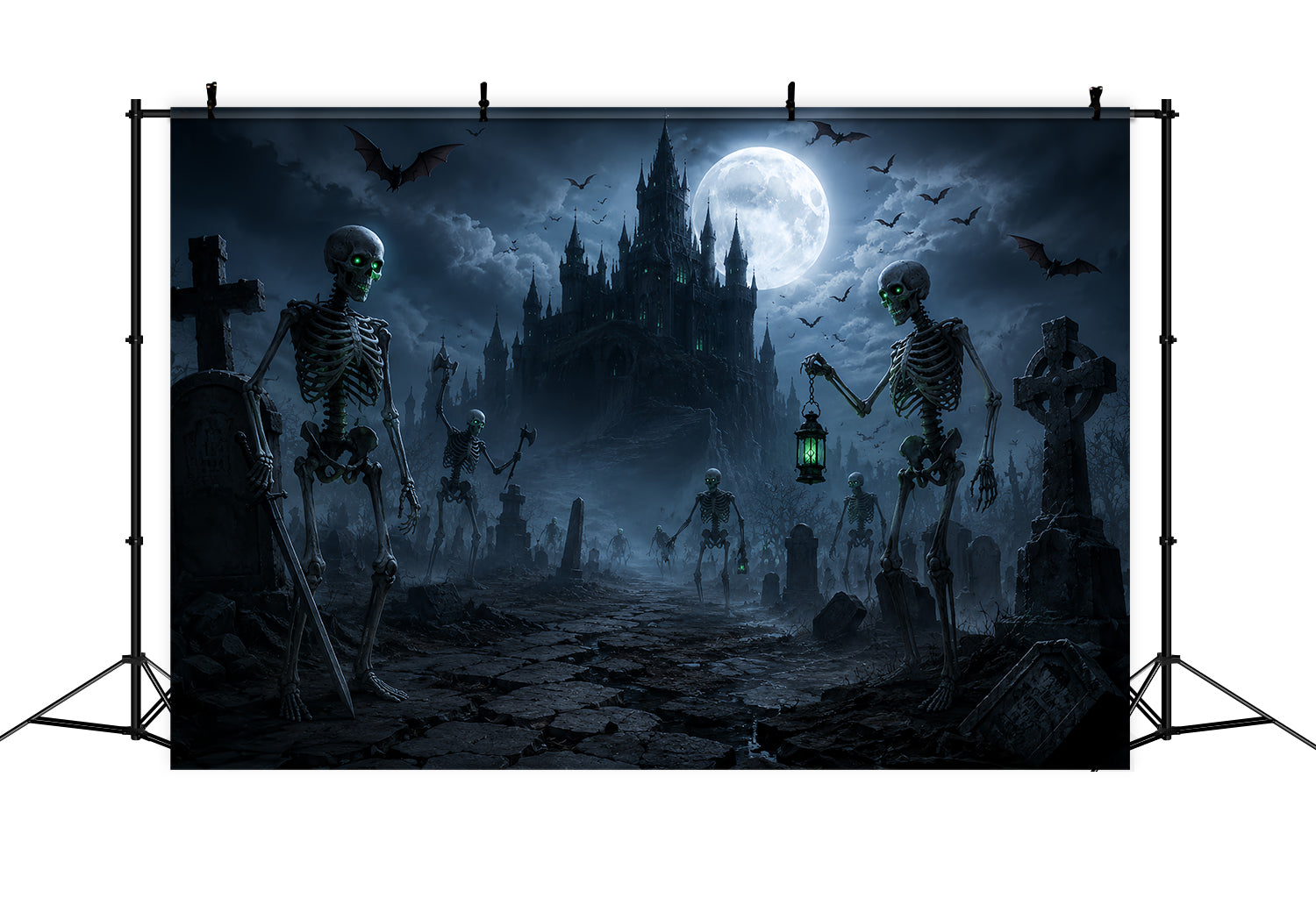 DIY Halloween Backdrop Ideas Moonlit Skeleton Castle Graveyard Scary Backdrops For Halloween UK ZTT67-1