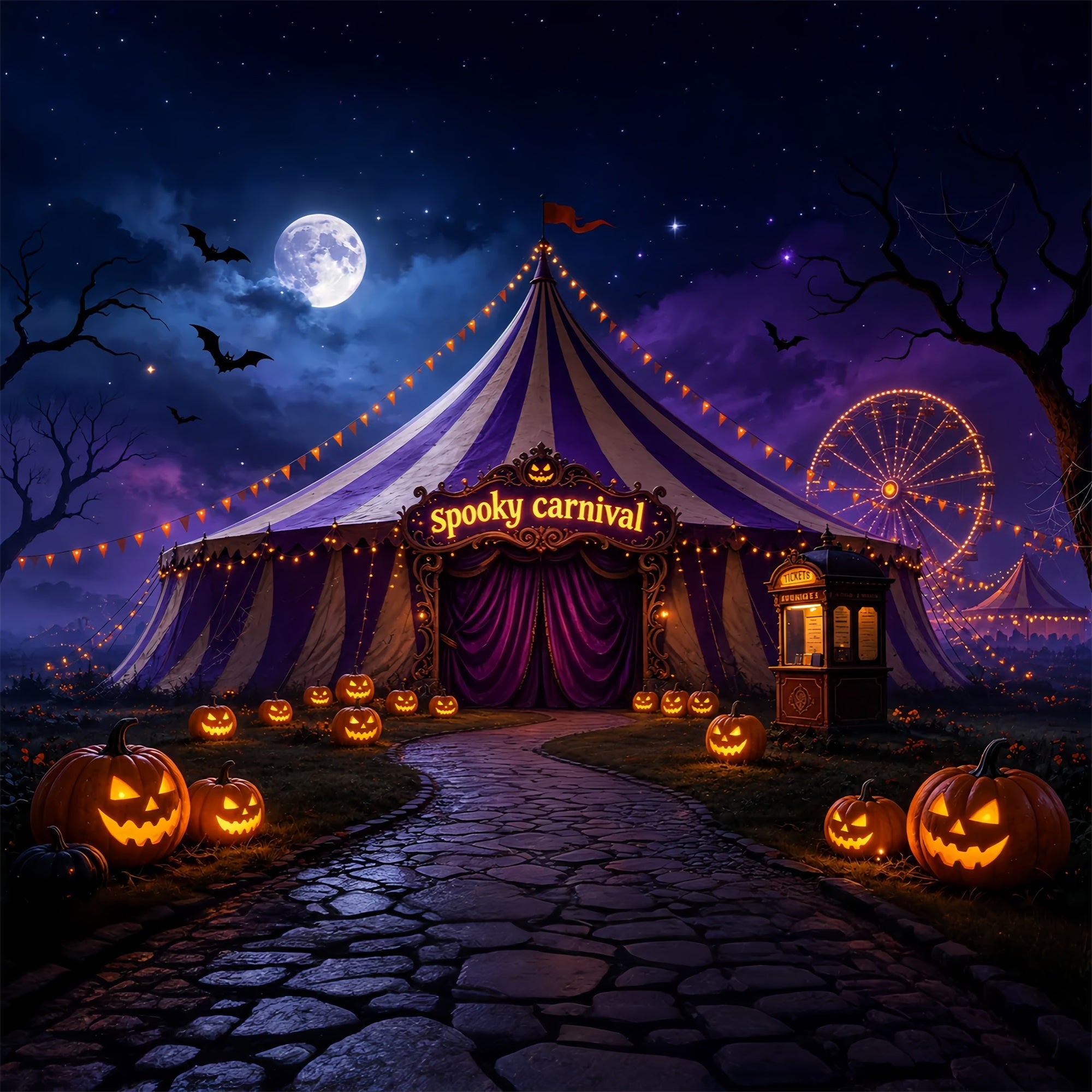 Halloween Carnival Backdrop Moonlit Pumpkin Carnival Tent DIY Halloween Backdrop UK ZTT67-10