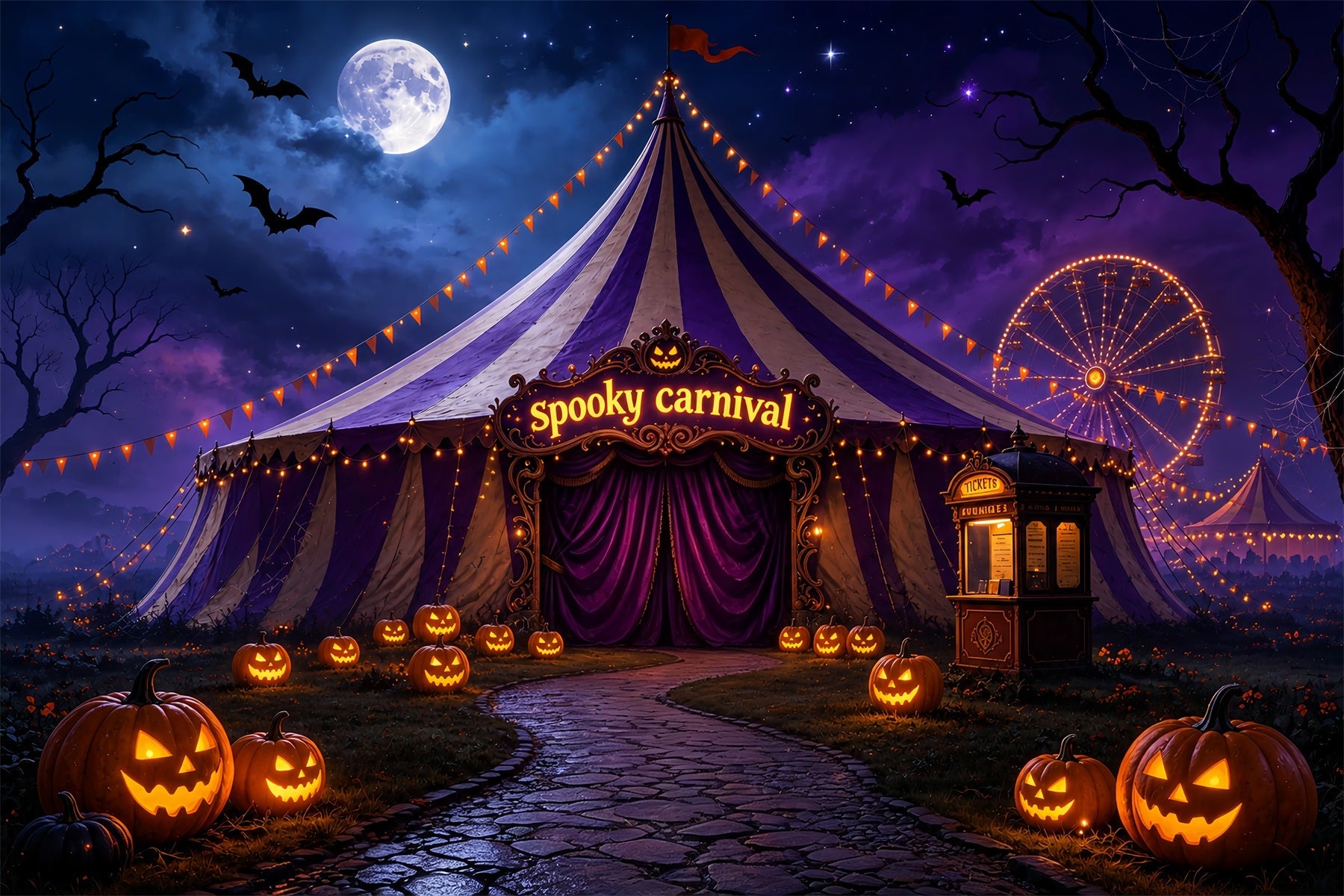Halloween Carnival Backdrop Moonlit Pumpkin Carnival Tent DIY Halloween Backdrop UK ZTT67-10