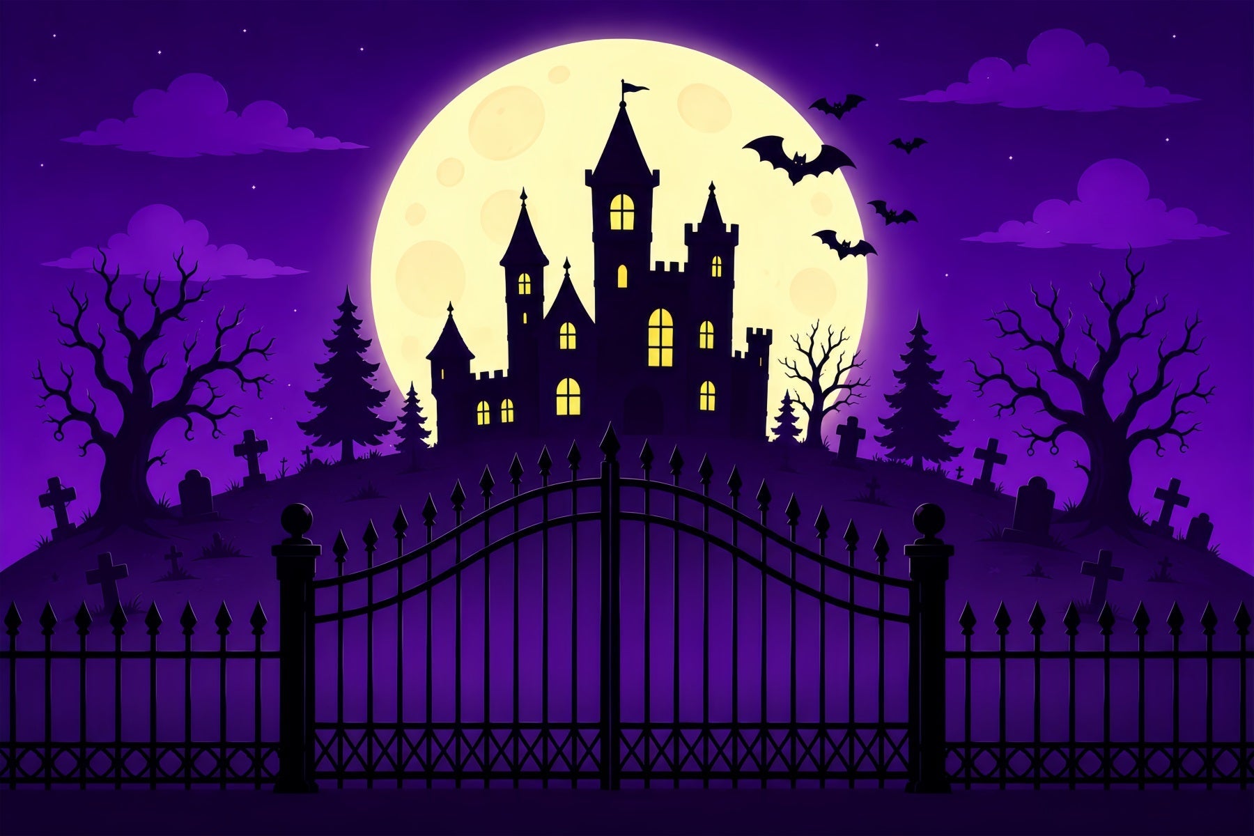 Halloween Backdrop Ideas DIY Purple Moon Castle Gateway Purple Halloween Backdrop UK ZTT67-14