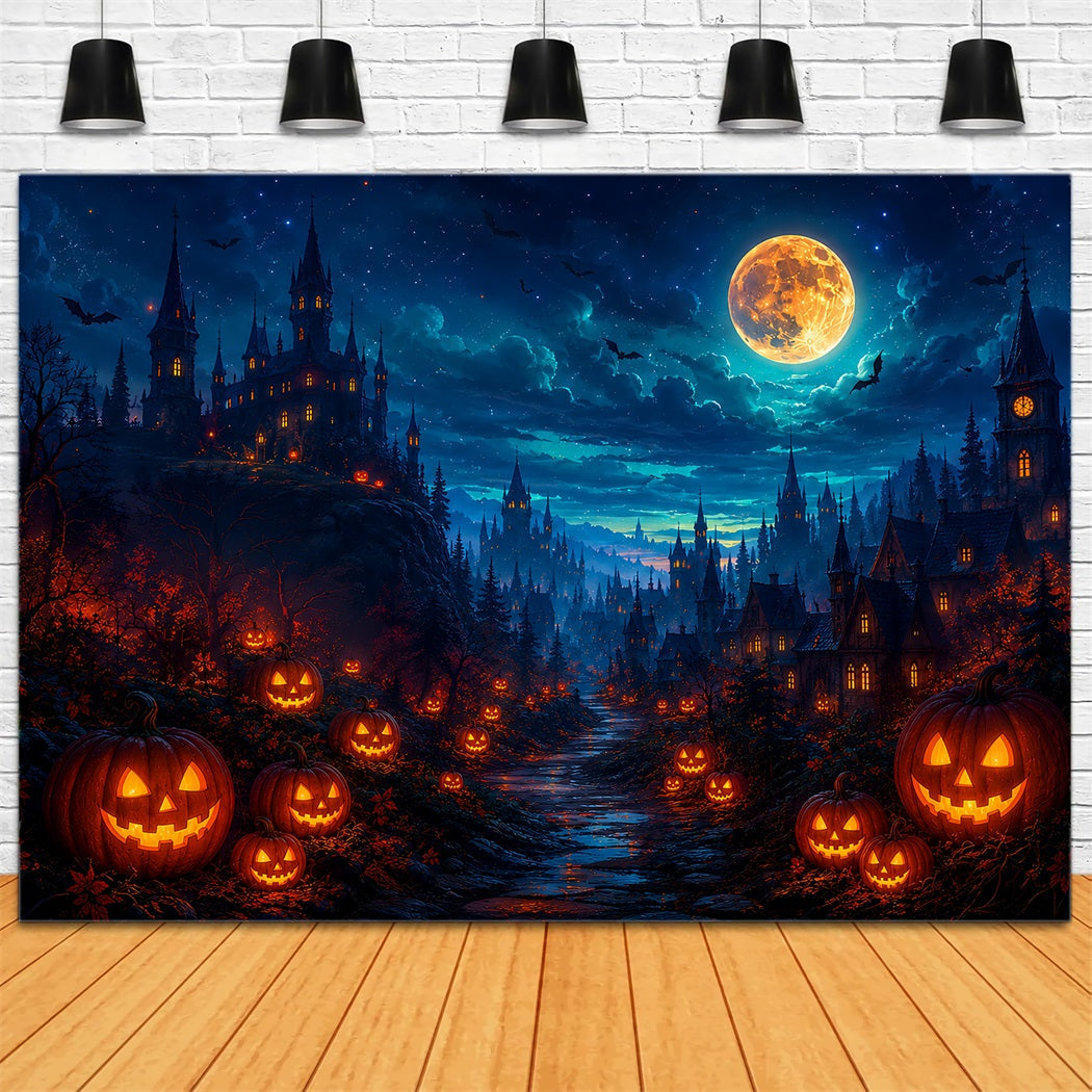 Halloween Party Photo Backdrop Ideas Glowing Pumpkin Castle Valley Creepy Halloween Backdrop UK ZTT67-15