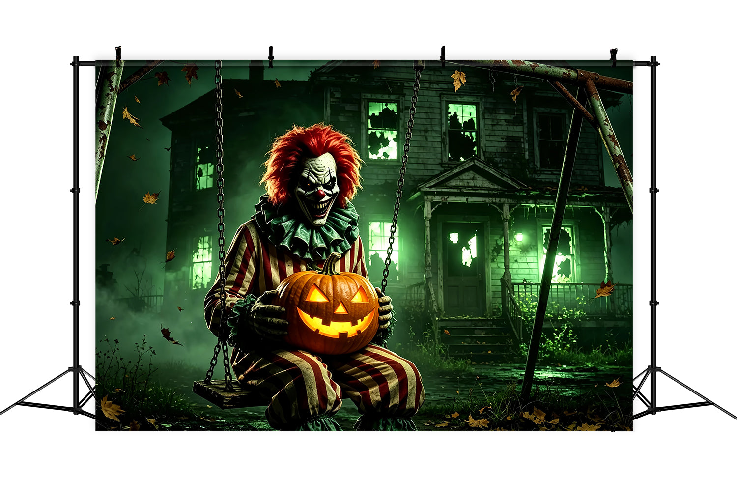 Halloween Clown Backdrop Gothic House Pumpkin Swing Halloween Fabric Backdrop UK ZTT67-19