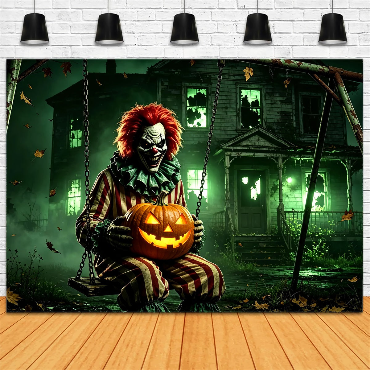 Halloween Clown Backdrop Gothic House Pumpkin Swing Halloween Fabric Backdrop UK ZTT67-19