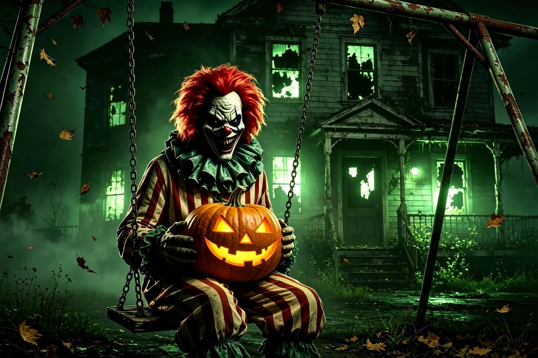 Halloween Clown Backdrop Gothic House Pumpkin Swing Halloween Fabric Backdrop UK ZTT67-19