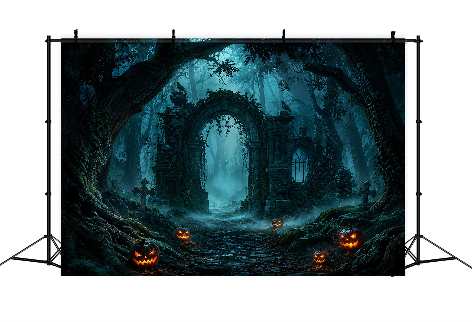 Halloween Forest Backdrop Foggy Pumpkin Woods Ruins Vintage Halloween Backdrop UK ZTT67-2