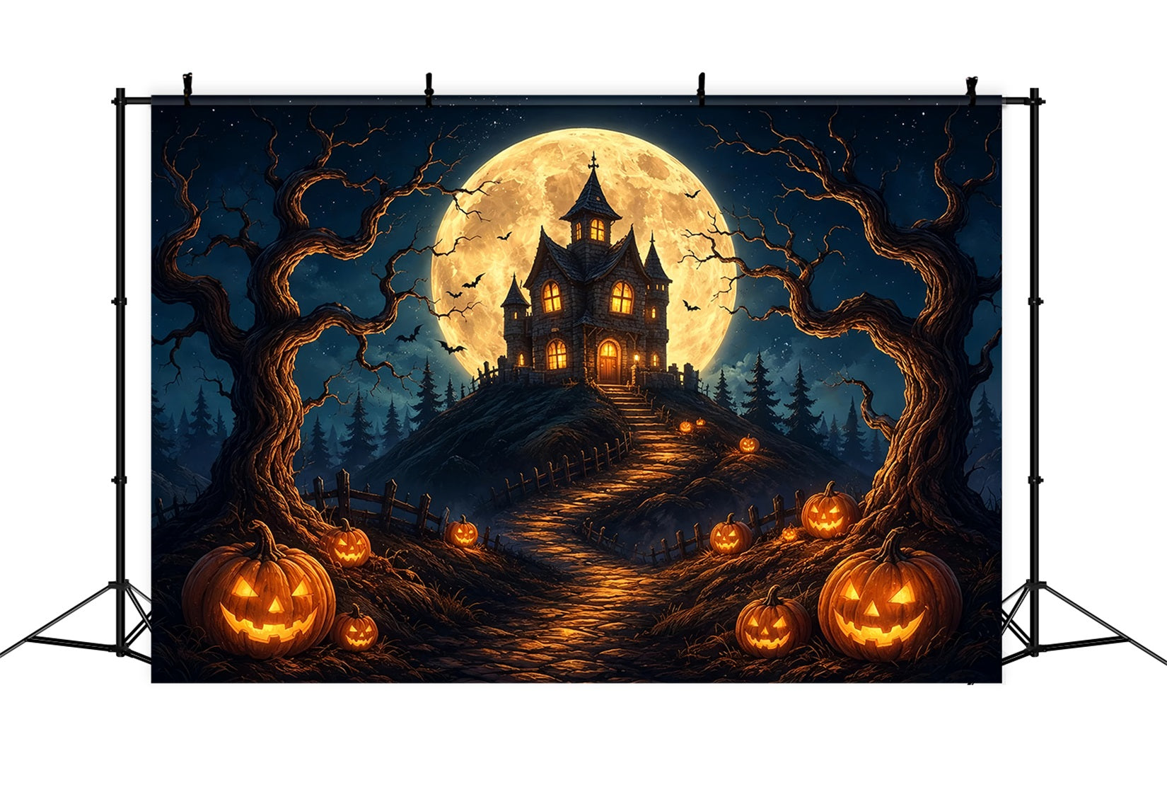 Halloween Backdrop Photos Moonlit Pumpkin Haunted House DIY Halloween Photo Backdrop UK ZTT67-20