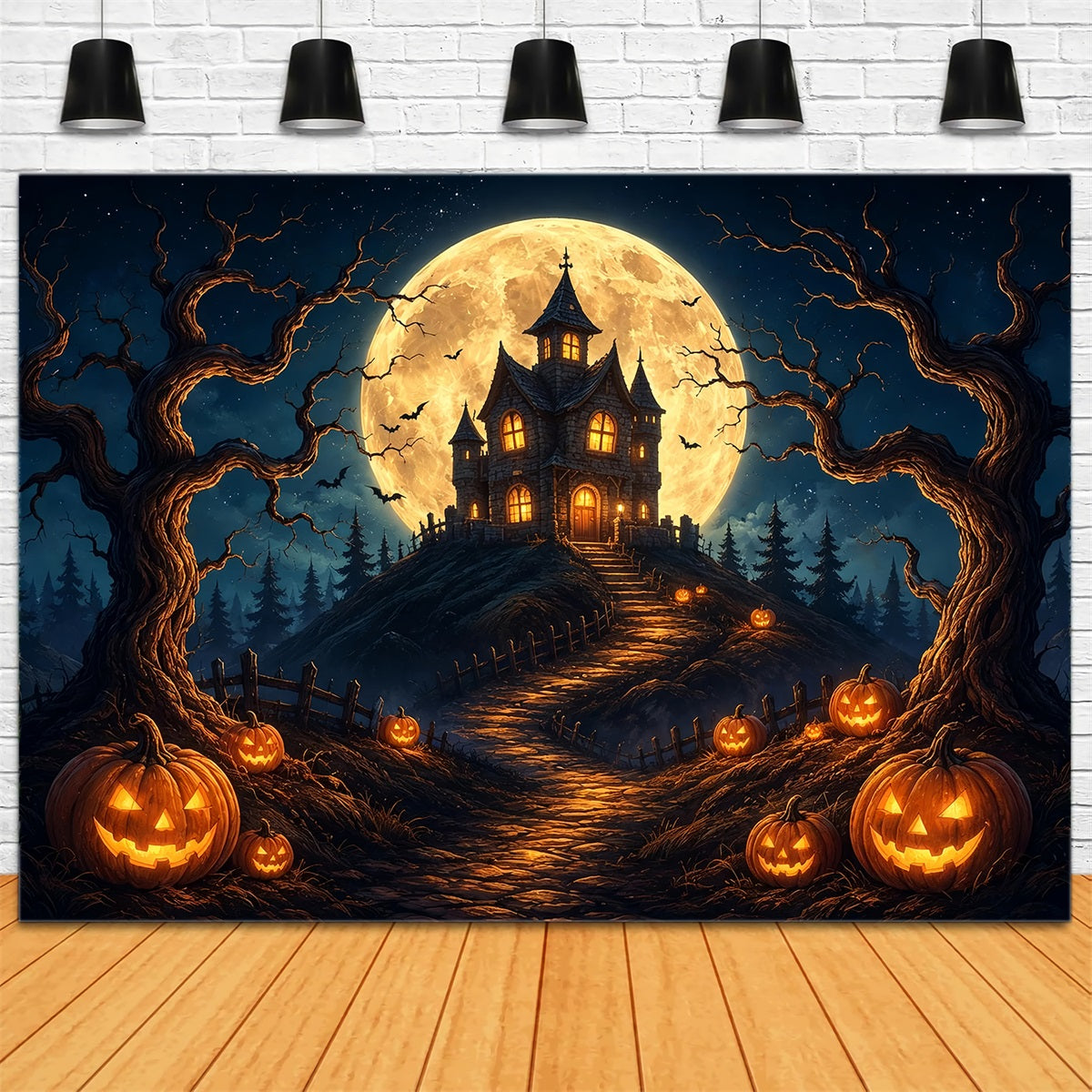Halloween Backdrop Photos Moonlit Pumpkin Haunted House DIY Halloween Photo Backdrop UK ZTT67-20
