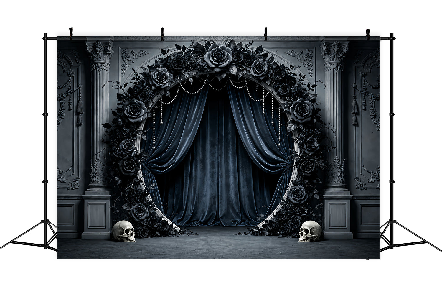 Halloween Wedding Backdrop Black Rose Skull Arch Halloween Photo Backdrop UK ZTT67-23