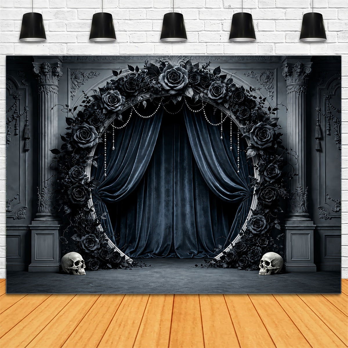 Halloween Wedding Backdrop Black Rose Skull Arch Halloween Photo Backdrop UK ZTT67-23